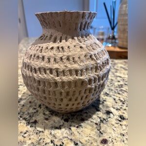 Crate & Barrel Oaxaca Small Round Gray Cotton Mache Vase 6"